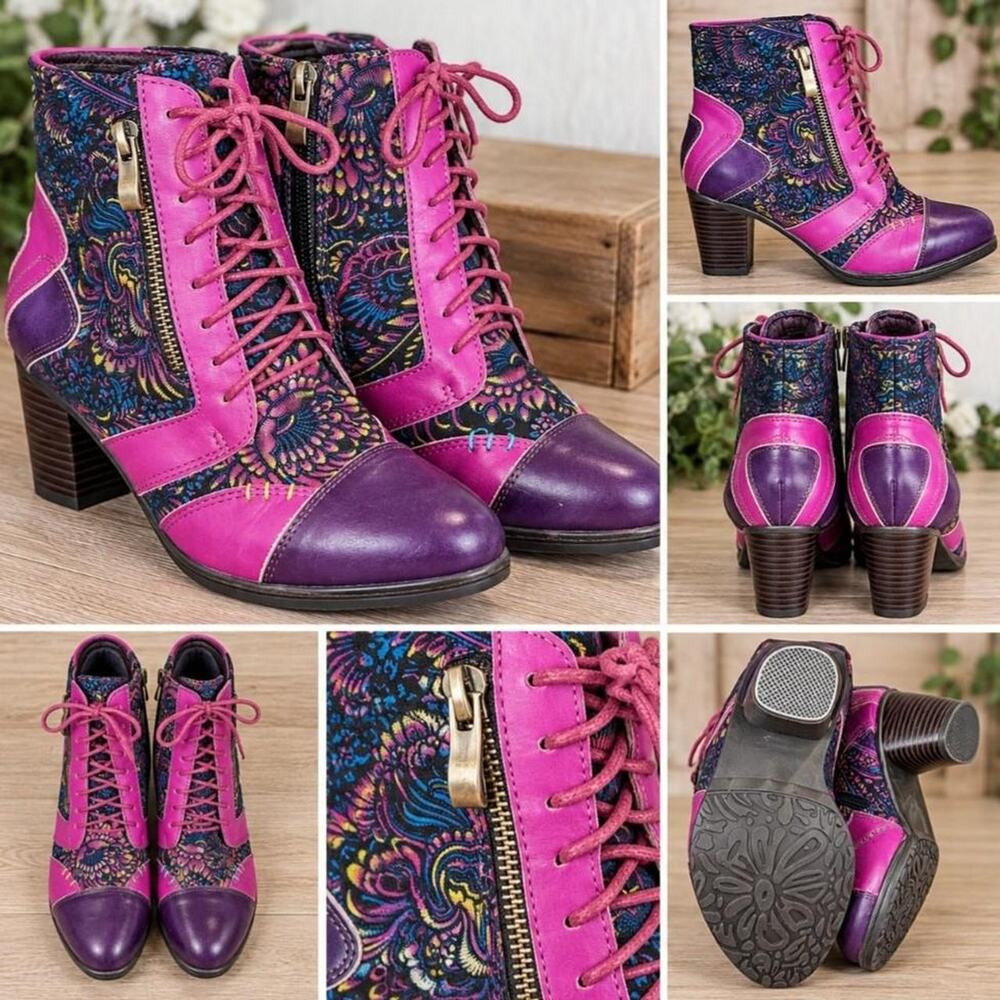 MetCandy SuperLadyStar womens 9.5 Purple Pink Boho Paisley Lace-Up Ankle Boots